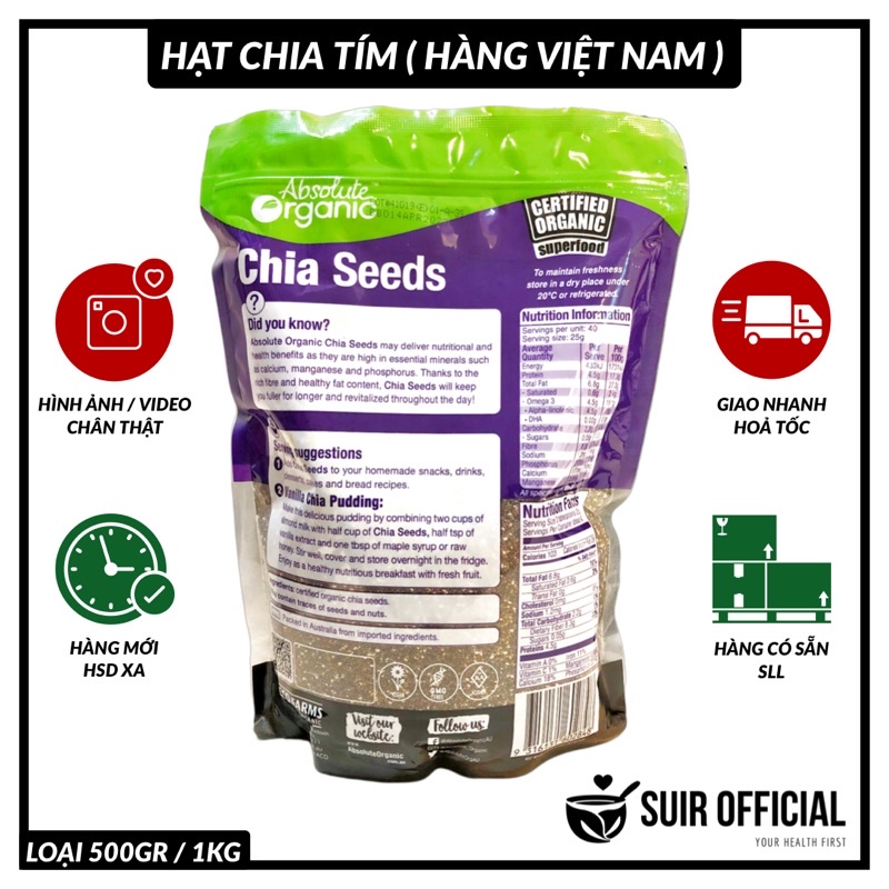 Hạt Chia Hữu Cơ ( Chia Seeds ) Hàng Việt Nam / Gói Màu Tím ( 1KG ) / Hàng Tự Chiết ( 500GR )