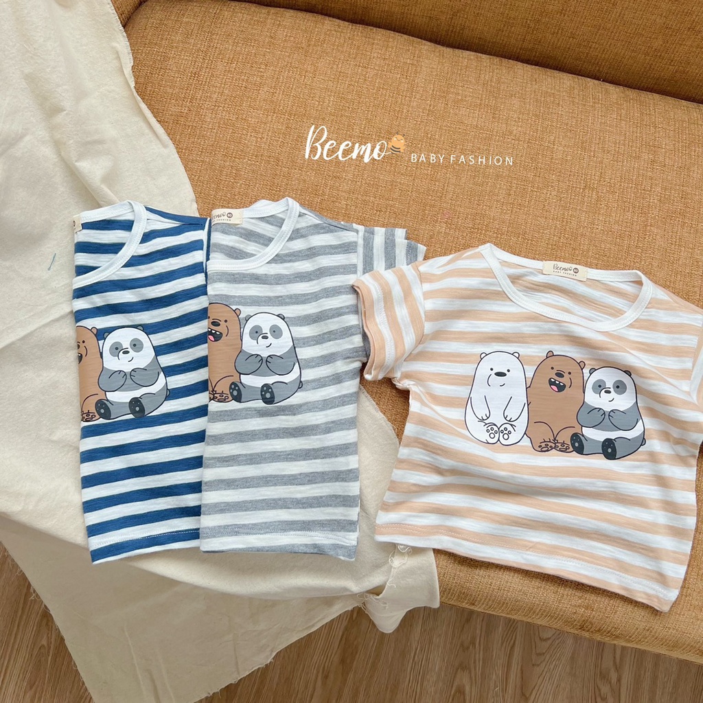 Bộ cotton unisex cho bé hoạ tiết gấu, bộ thun cộc tay mềm mát quần đùi Beemo
