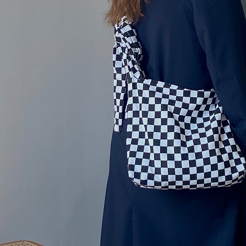 Túi đeo chéo IELGY bằng vải canvas sức chứa lớn họa tiết caro thời trang phong cách Hàn Quốc năng động cho nữ