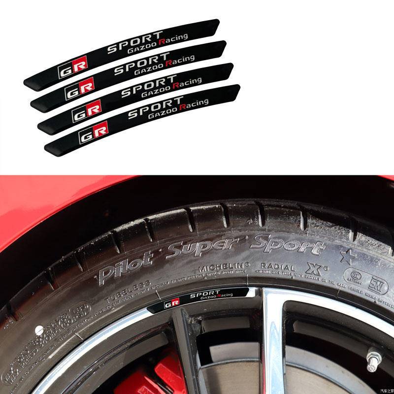 Set 4 Miếng Dán 3D Bằng Nhôm Trang Trí Trục Bánh Xe Hơi Toyota GR Sport Gazoo Racing C-HR RAV4 Mirai Avensis Prado Prius VVT-I 4WD