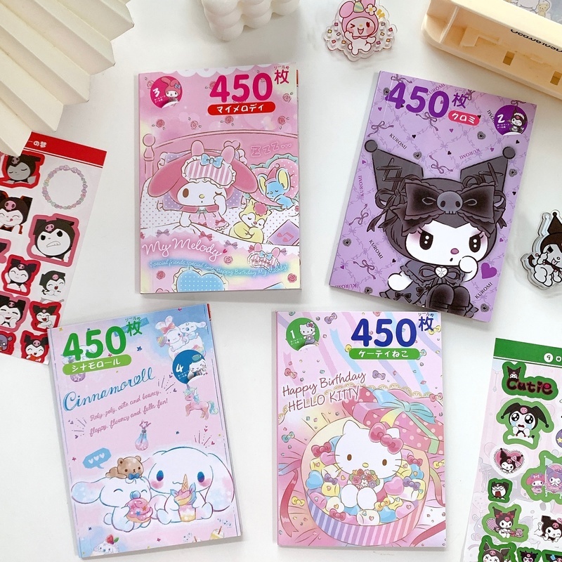 SANRIO Bộ 450 Miếng Dán Hình Kuromi Melody Dễ Thương 16 Tờ Trang Trí Sổ Tay / Nhật Ký DIY