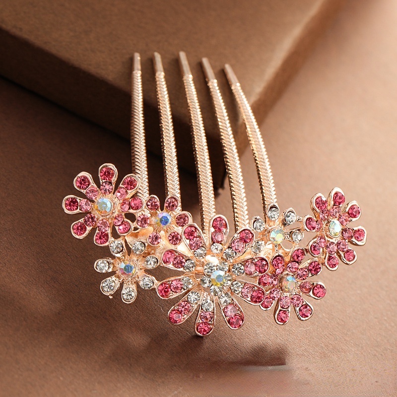 Lược Cài Tóc Bằng Hợp Kim Đính Đá Hình Hoa Xinh Xắn