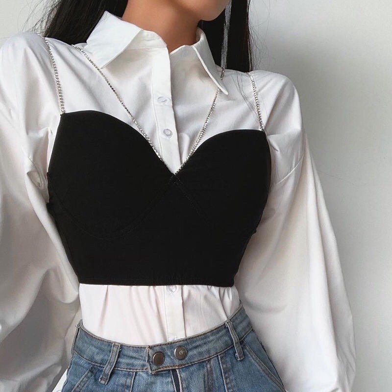 Áo croptop phối dây đính đá sang trọng, sexy | BigBuy360 - bigbuy360.vn