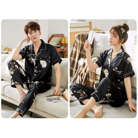 Pijama Couple ☘️ Đồ Ngủ Lụa Satin Mềm Mát Mùa Hè Cặp Đôi ☘️ Phượng Vũ IVY616