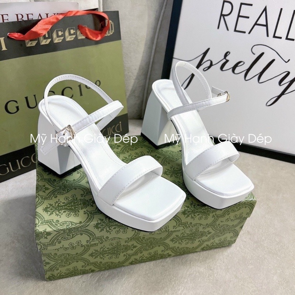 Giày Sandal Cao Gót Đế Đúp Cao 7 Phân Chất Da Cao Cấp 2 Màu Trắng Đen Sang Xịn