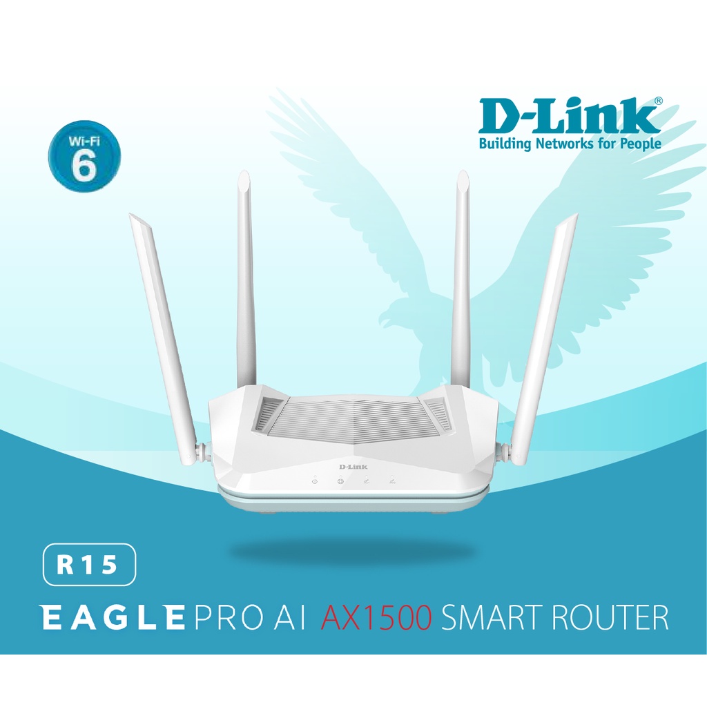 Bộ Phát Wifi Router thông minh chuẩn Wi-Fi 6 Gigabit Băng Tần Kép AX1500 -D-Link Eagle Pro AI R15 - AX 1500Mbps