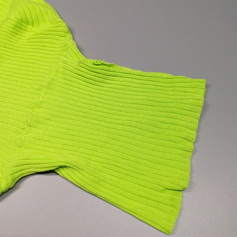 Áo Croptop Dệt Kim Tay Dài Cổ Lọ Màu Xanh Neon Thời Trang Cho Nữ 10MK