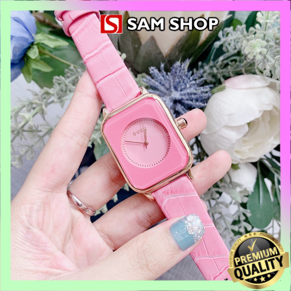 Đồng hồ Nữ GUOU dây da mềm mặt vuông năng động trẻ trung (Tặng kèm hộp và Pin) - Sam's Shop