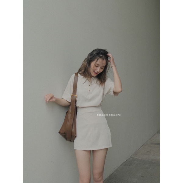 Set áo polo kèm chân váy chữ A nhiều màu Bazic one