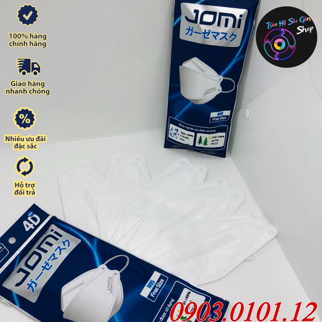 Khẩu trang n95 kiểu dáng kf94 Jomi chính hãng bịch 5 cái, khẩu trang 4d Mayan cao cấp
