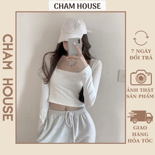 Áo thun croptop nữ tay dài ôm body, áo croptop dài tay nữ cổ vuông basic