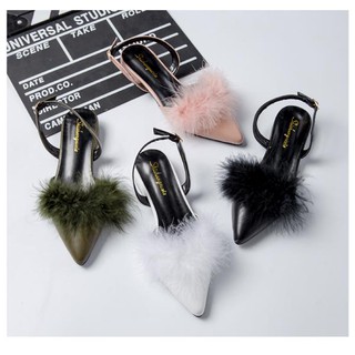 Sd-0187	giày sandal bít mũi da lì bông xù 2p hq