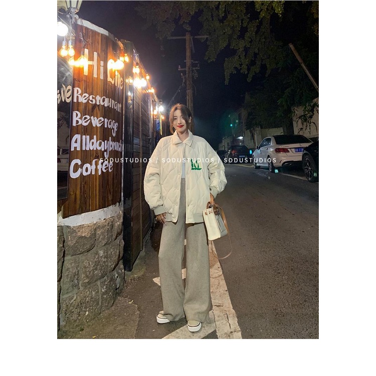 Áo Khoác Bóng Chày Cotton Dày Dặn Thêu Chữ Phong Cách Mới Cho Nữ