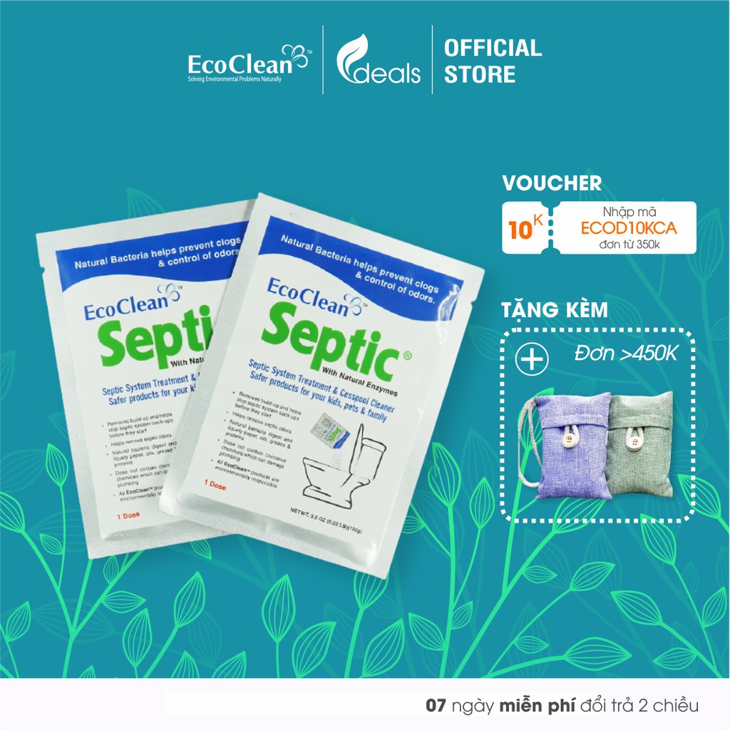  EcoClean SEPTIC - Men Vi Sinh USA Xử Lý Hầm Cầu Bể Phốt Tránh Hút Hầm - Gói 100g