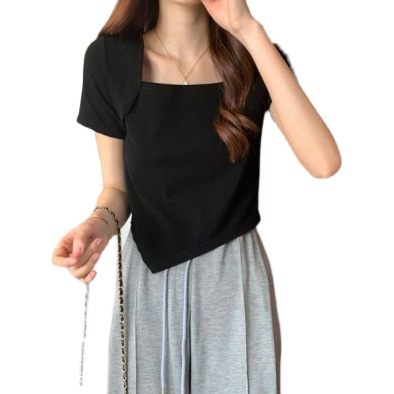 Áo thun SUXI tay ngắn cổ vuông màu trơn dễ phối đồ thời trang mùa hè đơn giản dành cho nữ