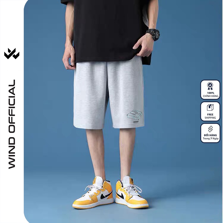 Quần short thun nam nữ WIND unisex ống rộng WIND 3D đùi lửng ngố thời trang mặc nhà