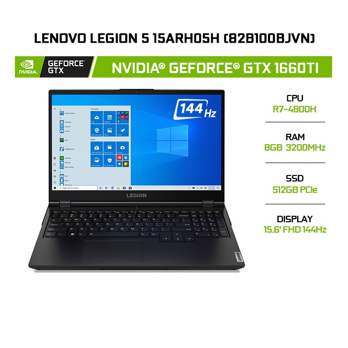 Laptop Lenovo Legion 5 15ARH05H (82B100BJVN) GeForce® GTX 1660Ti 6GB |R7-4800H | 8GB | 512GB | 15.6' FHD 144Hz | Win 10