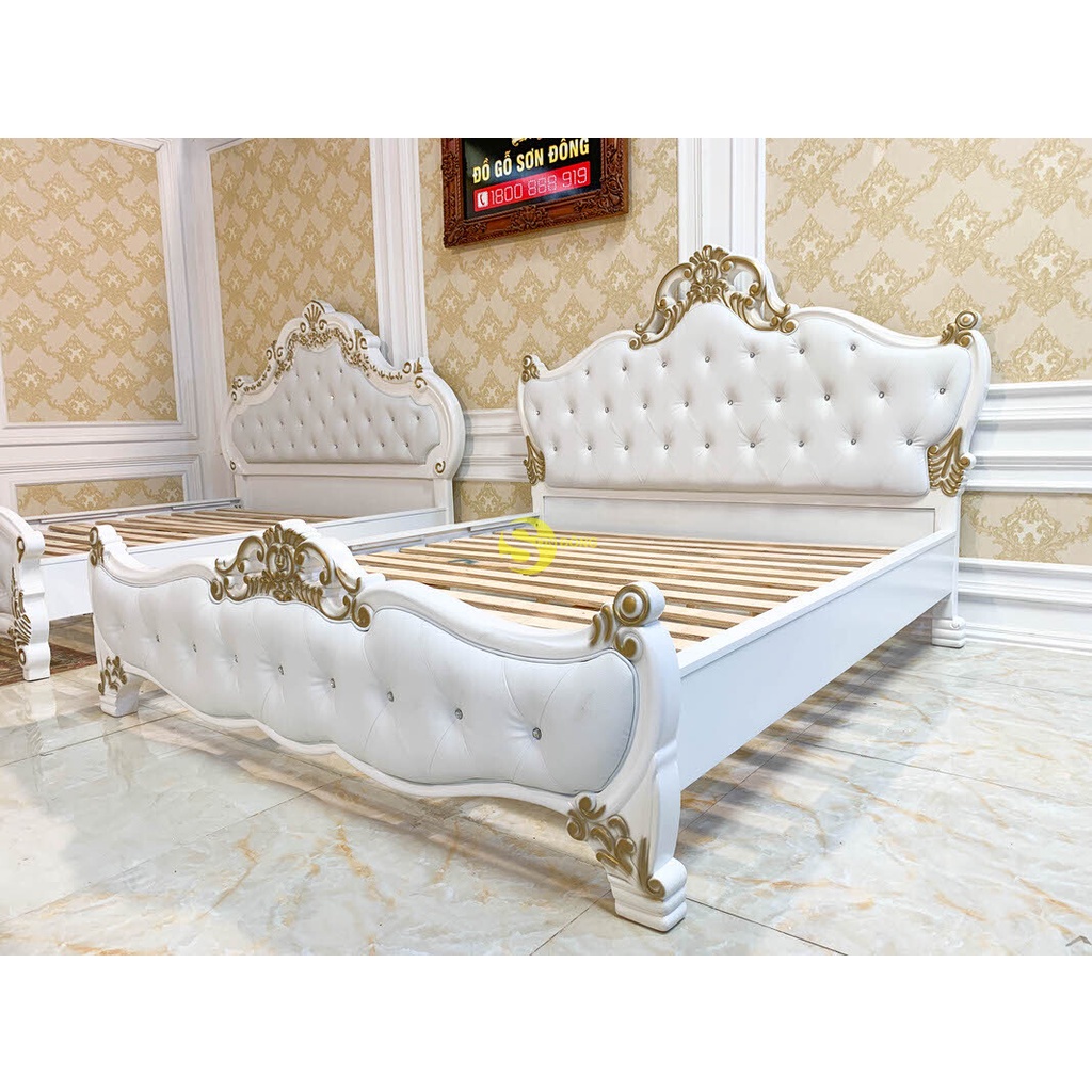 Giường ngủ hoàng gia tân cổ điển bọc nệm 1m8 – FUGN036