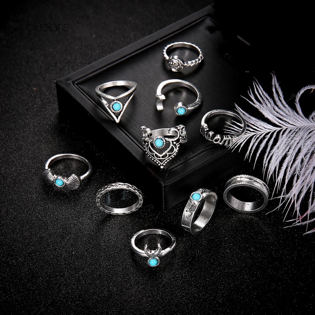 Nhẫn Đính Đá Ngọc Lam Phong Cách Bohemia Cổ Điển Cho Nữ