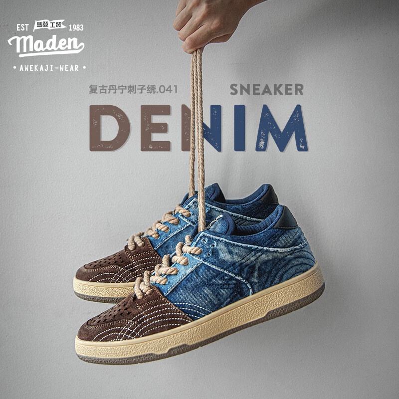 Giày thể thao MADEN vải denim phong cách Nhật Bản cổ điển thời trang cá tính dành cho nam