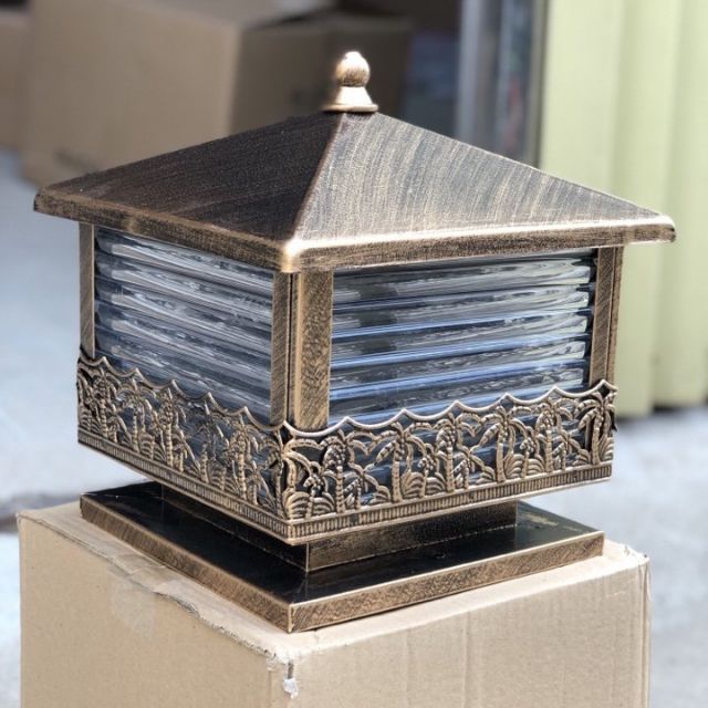 Đèn trụ cổng cây dừa, đèn sân vườn màu đồng phi 200, đèn trụ cổng phi 200