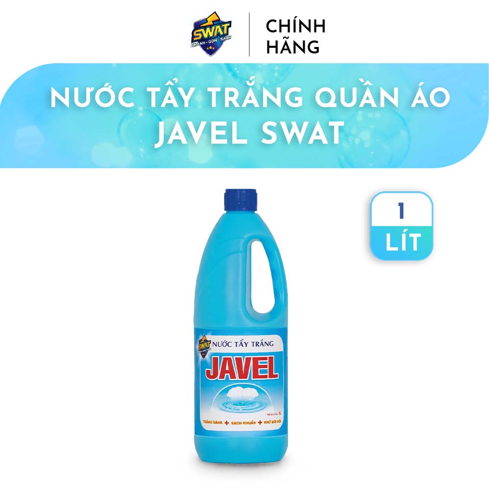 Nước Tẩy Trắng Quần Áo Javel SWAT dung tích 1 Lít có công dụng tẩy trắng, diệt khuẩn, khử mùi hôi, tẩy đồ sứ, nhựa...