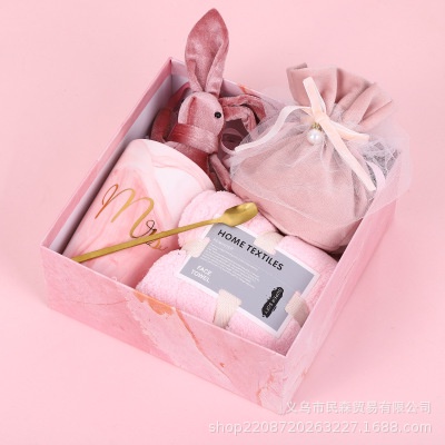 Q678 Túi giấy hoặc hộp cứng đựng quà tặng họa tiết cẩm thạch màu hồng hai mảnh, chất liệu cứng cáp sang trọng [Q678]