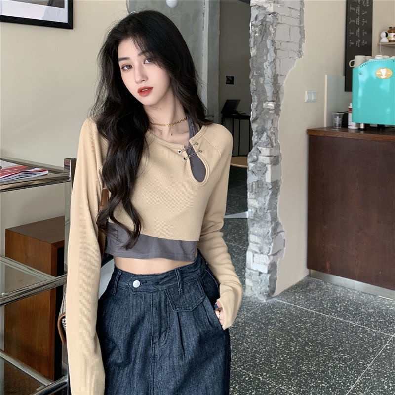 Set Áo Thun Tay Dài Hở Eo + Áo Thun Sát Nách Màu Xám Thời Trang JH-CX-33