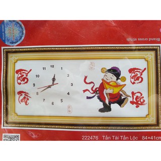 Tranh thêu chữ thập đồng hồ tấn tài tấn lộc 222482
