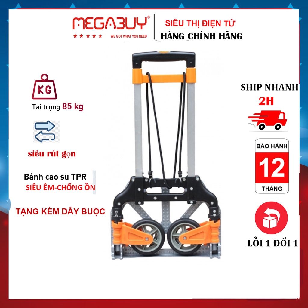 Xe đẩy hàng gấp gọn mini đa năng chở hàng 85kg nhập khẩu ADVINDEQ, xe kéo hàng giá rẻ bánh cao su không ồn