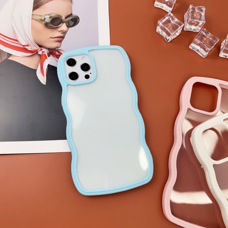 Ốp lưng iphone mây sóng Dẻo bo viền 7/8/SE/11/12/13/Pro/Promax/Max màu hồng, xanh, trắng nhẹ nhàng xinh xắn