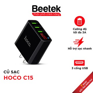 Củ sạc Hoco C15 Cốc sạc 3 cổng sạc nhanh QC 3.0A đèn Led báo sạc thông minh