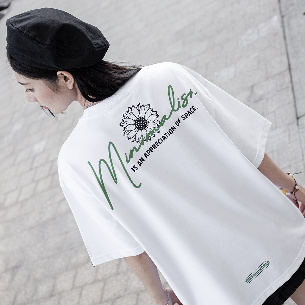 Áo Thun Minimalism Màu Trắng In Hình Chất Liệu 100% Cotton Thoáng Mát Form Rộng Thoải Mái