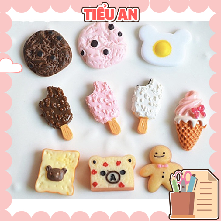 Charm (C116) slime/ Dụng Cụ Charm Trang Trí [Ko Keo &amp; Nút] Hình Bánh và Kem cây (khoảng 1.5x2cm)