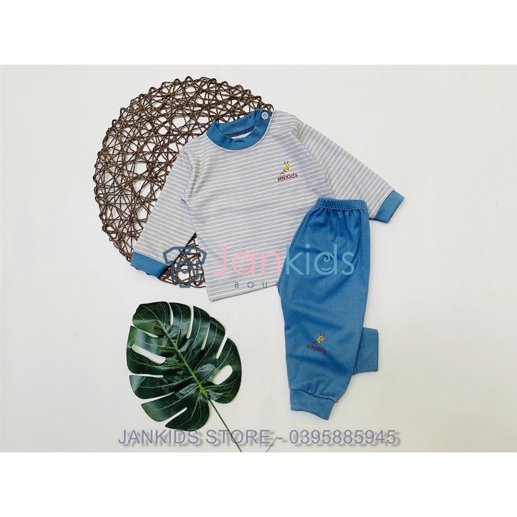 Bộ quần áo dài tay thu đông cao cấp HNKids chất nỉ, có cúc vai cho bé từ sơ sinh đến 18 tháng tuổi