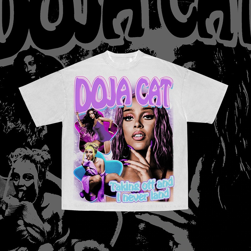 Áo Thun Vintage Doja Cat v2 Tay Lỡ Unisex - Đen/Trắng Cổ Tròn | Blackwork
