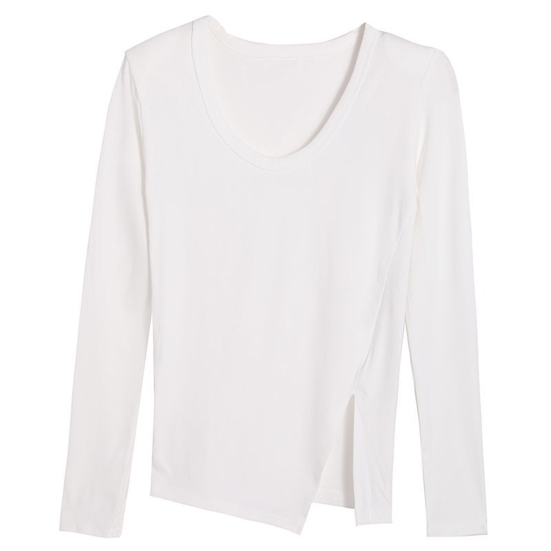 Áo thun COZOK tay dài cổ chữ V xẻ tà thời trang cho nữ