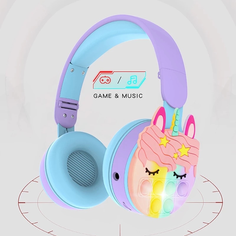 Tai Nghe Bluetooth Không Dây Có Mic Và Đèn RGB Kiểu Dáng Kỳ Lân Hoạt Hình Dễ Thương Cho Bé