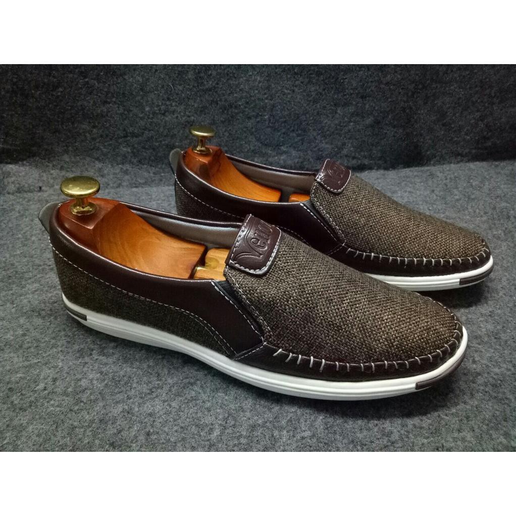 Giày lười nam chât vải bố lịch lãm 3 màu ĐEN-NÂU-KEM