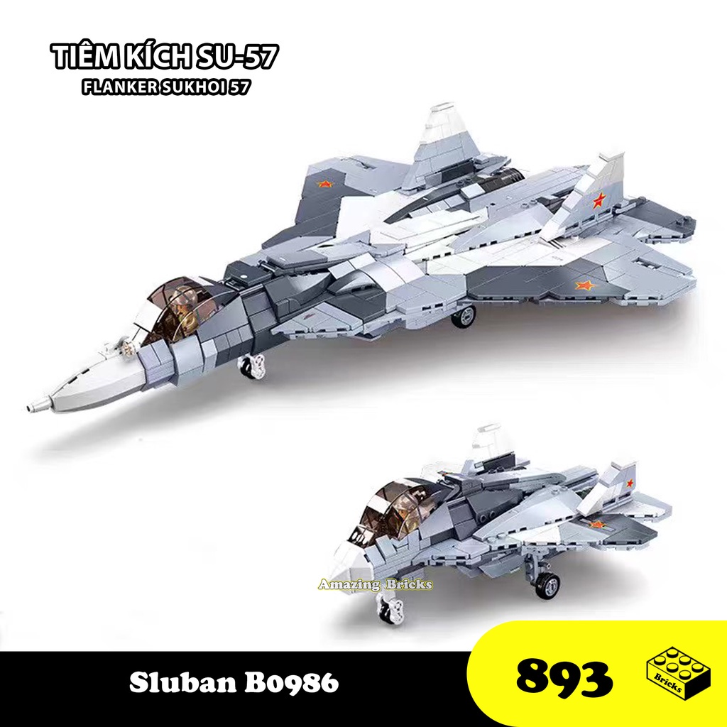 ✣▽Đồ chơi Lắp ráp Máy bay tiêm kích Nga Su-57, Sluban M38-0986 Sukhoi Flanker Xếp hình thông minh [1040 Mảnh ghép]