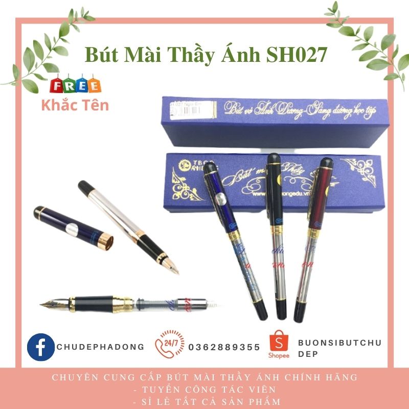 Bút Mài Thầy Ánh Sh027-Bút Máy Ánh Dương Ngòi Vàng Mềm Siêu Bền, Vỏ Kim Loại Sang Trọng - Có Hộp Đựng