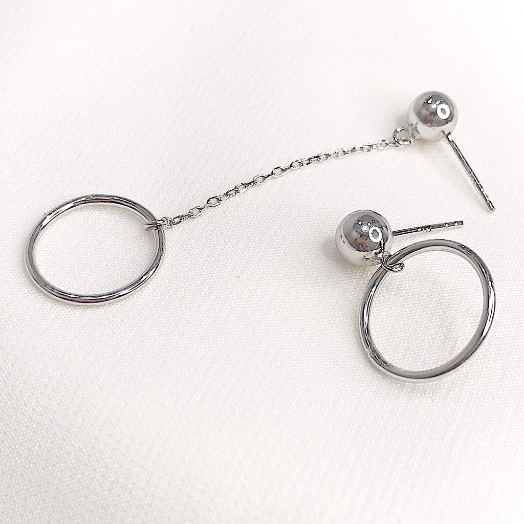 Khuyên tai bạc 925 nụ minidot thả xích tròn rỗng cá tính trẻ trung độc đáo lạ mắt nổi bật Dế Bạc - K5259
