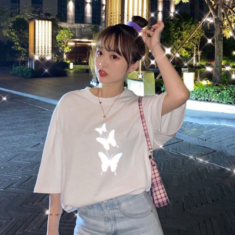 Áo thun Phản Quang 7 Màu Tay Lỡ Unisex Nam Nữ Bướm 1