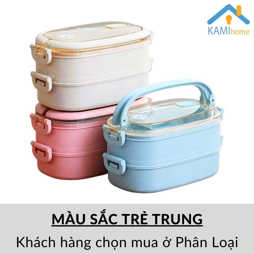 Hộp cơm đựng thức ăn văn phòng 2 tầng 950ml hâm nóng trong Lò vi sóng nắp chống tràn nước KM21003.21015