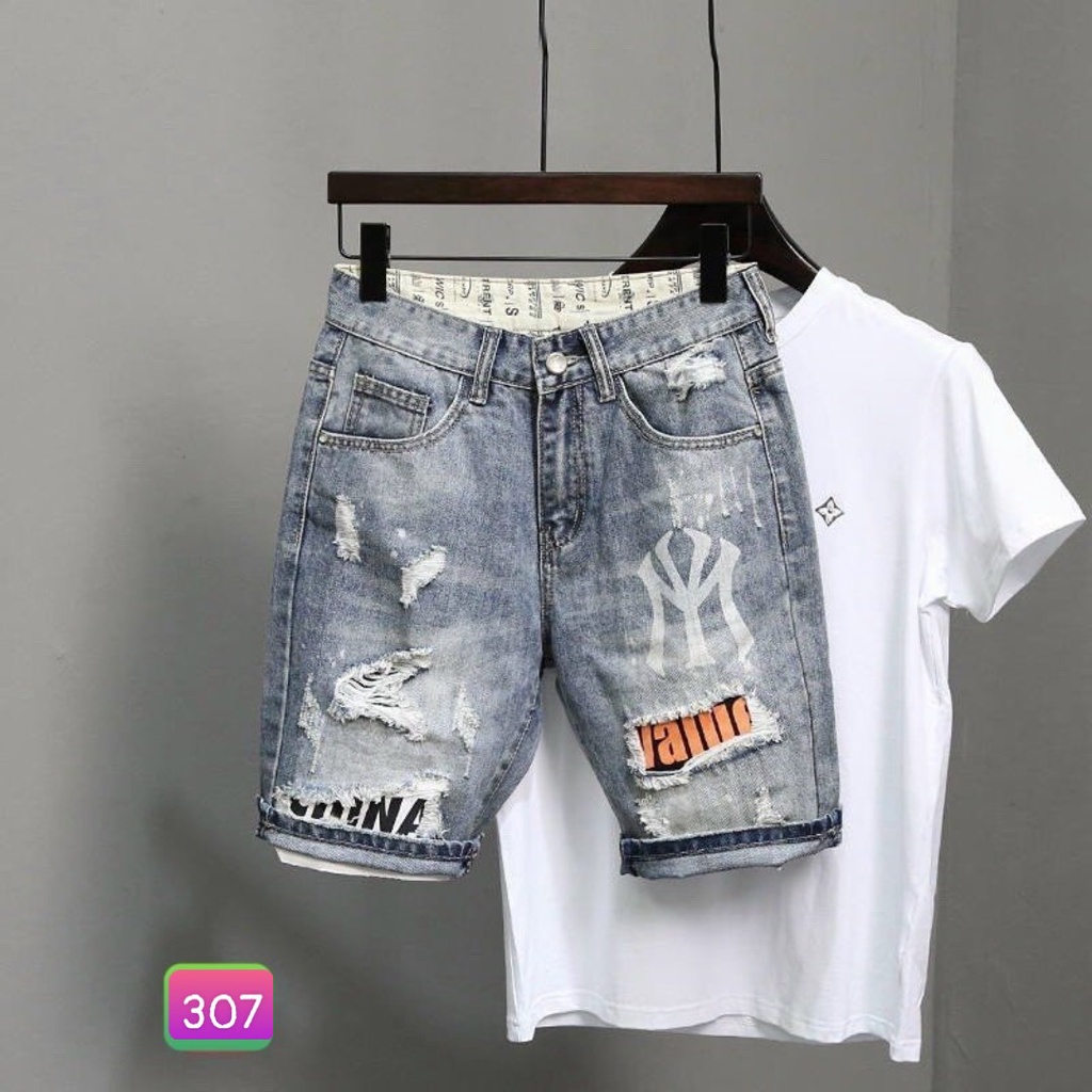Quần Short Jean Đùi Ngắn Rin Nam Xanh Rách Co Giãn 4 chiều M225