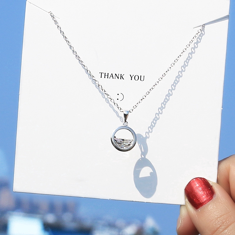 Vòng cổ Fashion Water Crystal Round Pendant Necklace Silver Choker Chain Necklaces Women Jewelry