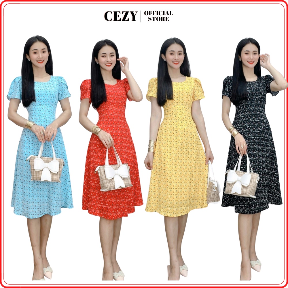 Đầm hoa tay phồng dáng xòe có size bigsize D115