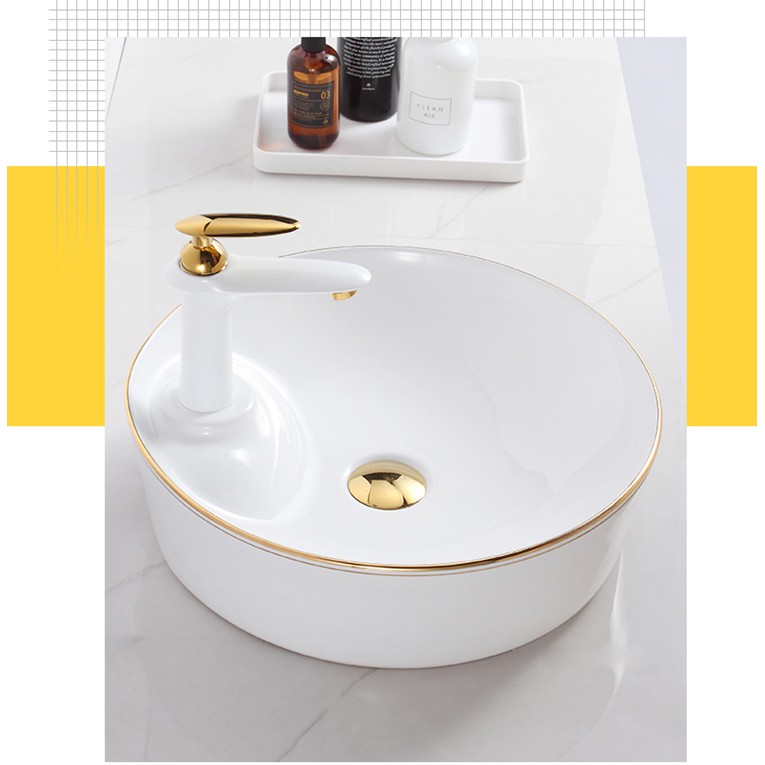 LAVABO VIỀN VÀNG PHONG CÁCH HIỆN ĐẠI