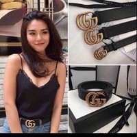 (SALE SỐC) Dây lưng da, Dây nịt nữ GG đúc đồng - Dây hiệu may 2 viền ( Ảnh thật 100%)