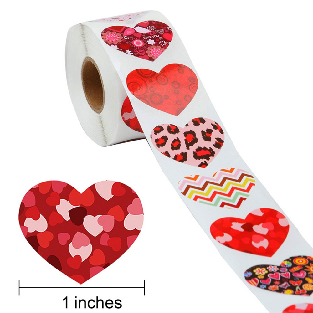 KRNY 500PCS/Roll 1/1.5 Inch Sealing Stickers Self-adhesive Decorative Labels Love Heart Shape Gift Packaging Scrapbooking Wrap Accessories Cute Stationery Valentine's Day